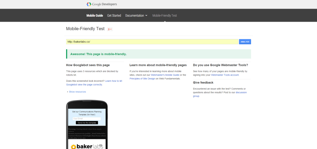 baker labs google mobile friendly